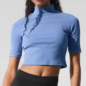 Alo crystal blue mock neck ribbed top